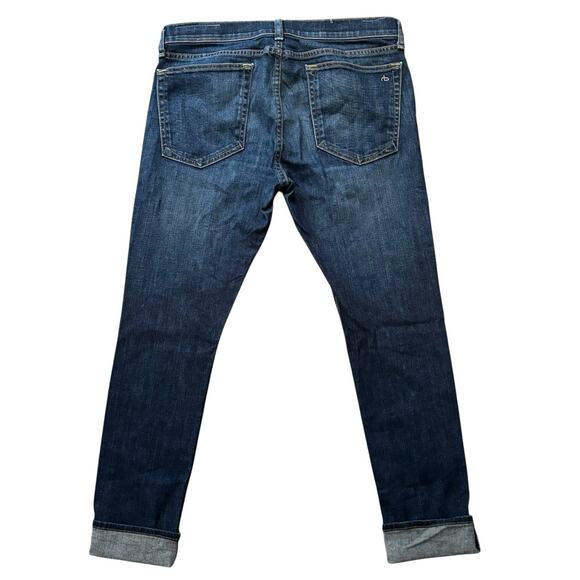 Rag & Bone Dre Snoqualmie Wash Mid Rise Jeans 30 Dark Blue Denim Roll Cuff NWOT - Picture 3 of 10